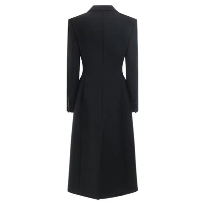 DEAT Fashion Black Long Blazer Women's Lapel Slim Fit Single Button Full Sleeves Suit Jacket Autumn New