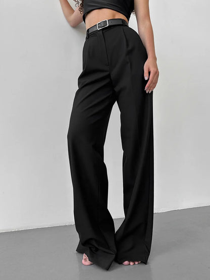 Classic Formal Straight Leg Pants Spring and Summer Women's Versatile Casual Wear Loose Fit Office Tourism Darp Wide Leg Pants
