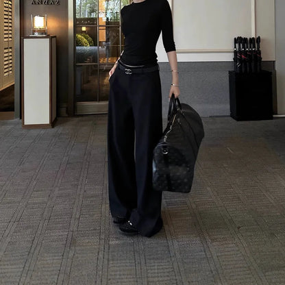 Wide Leg Pants Ivory Womens Fall Office Professional Chino Plaid Classic Straight-Leg Urban Formal Elegant Trousers Highstreet