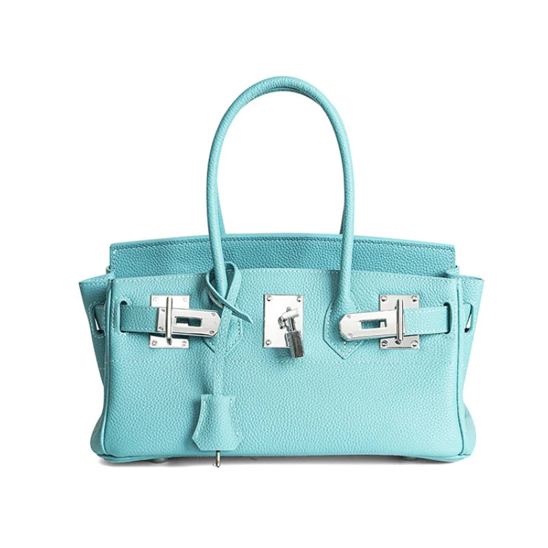 Women's Genuine Leather Fashion Handbag Top Handle Pure Color Casual Tote for Ladies Functional Commuting Shoulder Bags