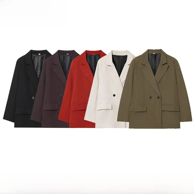 Faionable Double-breasted Suit Jaet Women's Autumn Winter New Arrival ZR Sle Loose Fit Long Sve Commute Busin Pol...