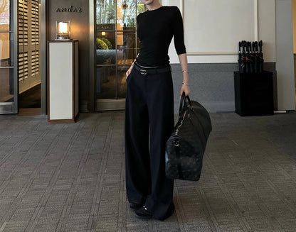 Wide Leg Pants Ivory Womens Fall Office Professional Chino Plaid Classic Straight-Leg Urban Formal Elegant Trousers Highstreet