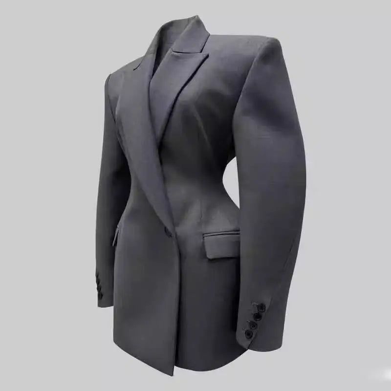 VTKW 2025 Spring Women's Single Button Long Sleeve Office Formal Jacket Career Chic Ladies Fashion Solid Color Casual for Women