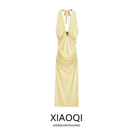 Ele Long Nylon Svel Ne Hanging Dr Women's Faion Autumn New Arrival G2025 Casual Polyester Fabric Gown