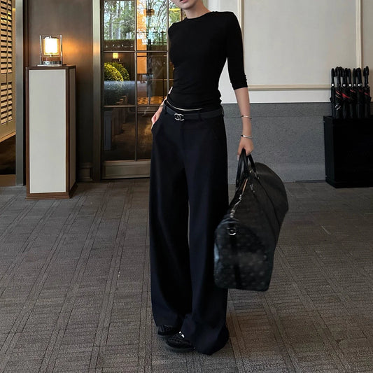 Vintage Loose Straight Leg Khaki Pants Casual Trousers for Women Elegant Nerd Aesthetic Minimalist Comfortable Long Pants