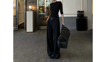 Wide Leg Pants Ivory Womens Fall Office Professional Chino Plaid Classic Straight-Leg Urban Formal Elegant Trousers Highstreet