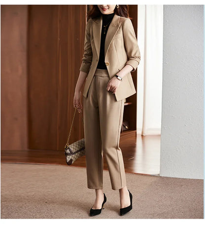 Black Suit Set Women's Workwear Professional Autumn Winter Outfit Small Size Career Outerwear Office Uniform Long Pants