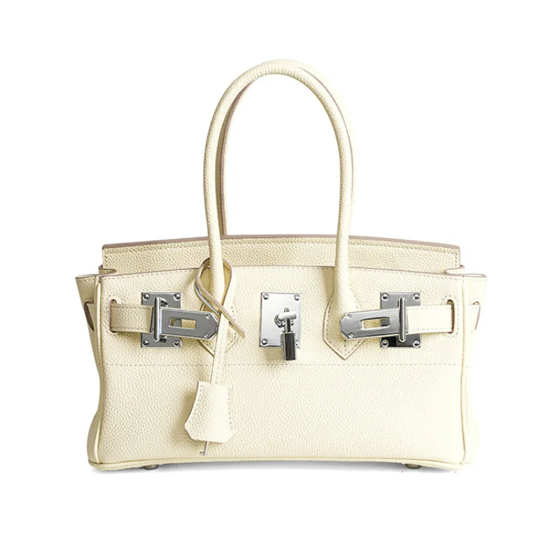 Women's Genuine Leather Fashion Handbag Top Handle Pure Color Casual Tote for Ladies Functional Commuting Shoulder Bags