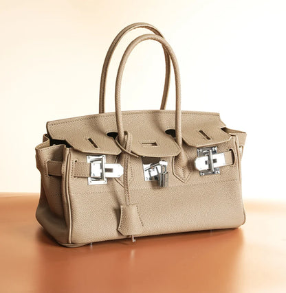 Women's Genuine Leather Fashion Handbag Top Handle Pure Color Casual Tote for Ladies Functional Commuting Shoulder Bags