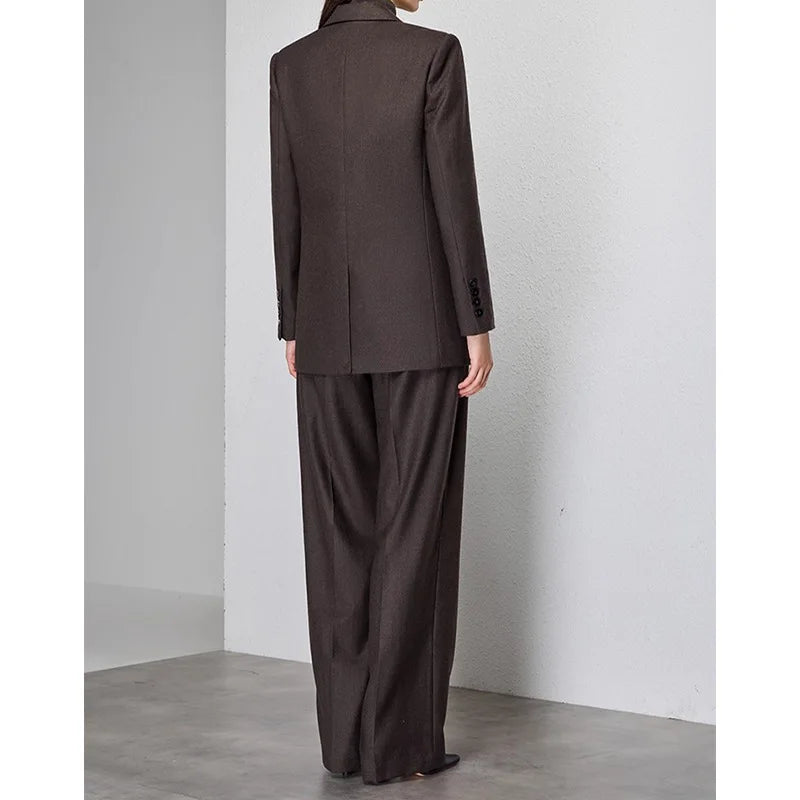 Pure Color 2025 New Style Woolen Suiting Set Quiet S Fashionable Commute Long Sleeve Women's Casual Suiting Ensemble