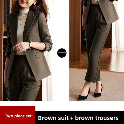 Black Suit Set Women's Workwear Professional Autumn Winter Outfit Small Size Career Outerwear Office Uniform Long Pants