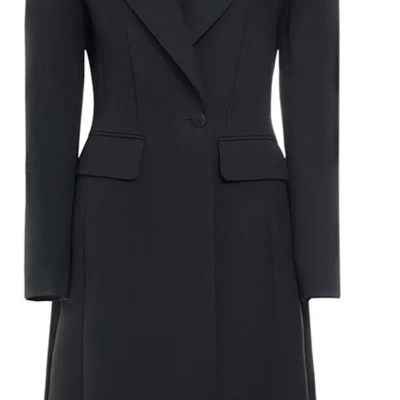 DEAT Fashion Black Long Blazer Women's Lapel Slim Fit Single Button Full Sleeves Suit Jacket Autumn New