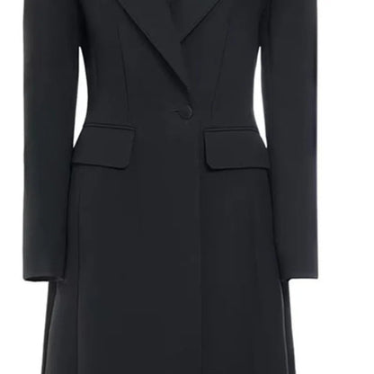 DEAT Fashion Black Long Blazer Women's Lapel Slim Fit Single Button Full Sleeves Suit Jacket Autumn New