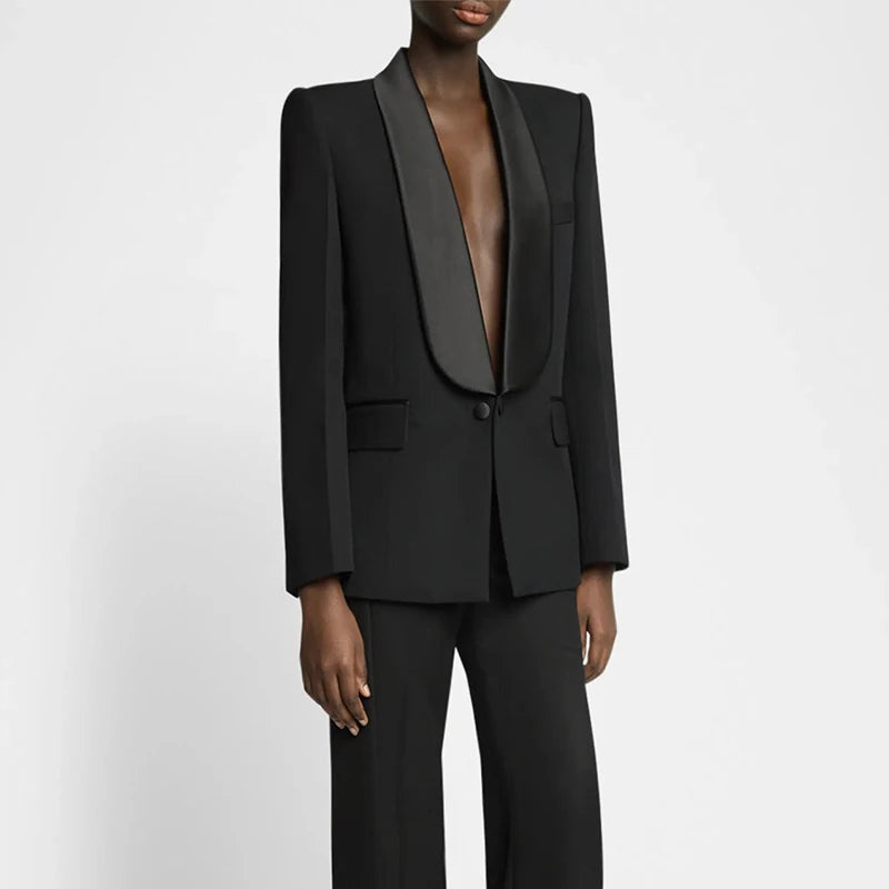 DEAT Fashion Blazer Women's Shawl Collar Solid Color Long Sleeves Single Button Suit Jackets New Tide 7AB8499