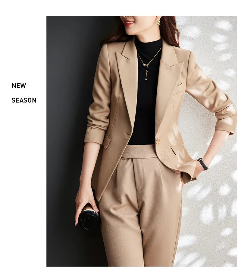 Black Suit Set Women's Workwear Professional Autumn Winter Outfit Small Size Career Outerwear Office Uniform Long Pants