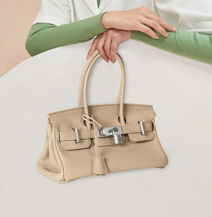 Women's Genuine Leather Fashion Handbag Top Handle Pure Color Casual Tote for Ladies Functional Commuting Shoulder Bags