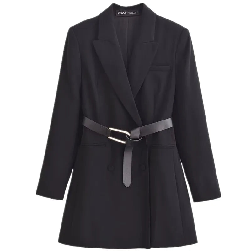 Busin Casual ort Suit Jaet Women's Design Belt Decoration 2024 Autumn Winter New Sle Long Sve Faion Coat