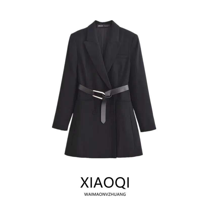 Busin Casual ort Suit Jaet Women's Design Belt Decoration 2024 Autumn Winter New Sle Long Sve Faion Coat