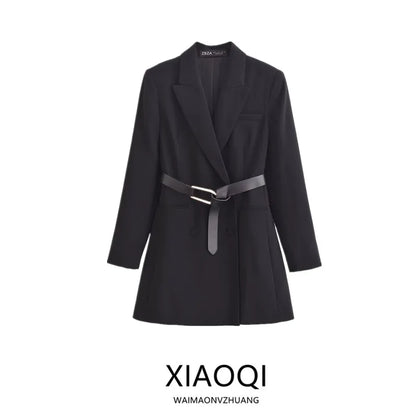 Busin Casual ort Suit Jaet Women's Design Belt Decoration 2024 Autumn Winter New Sle Long Sve Faion Coat