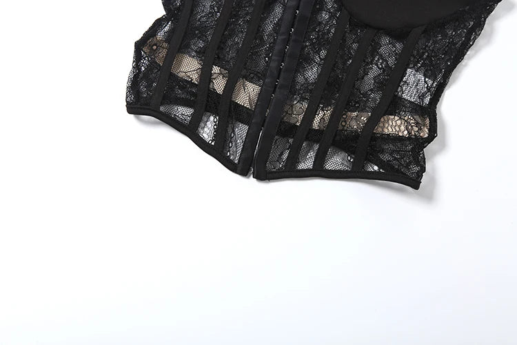 Nibber Low-Neck Tank Top Women Sexy Y2K Jacquard Trend Patchwork Sleeveless Coquette Midnight Party Club Stretch Skinny Vest