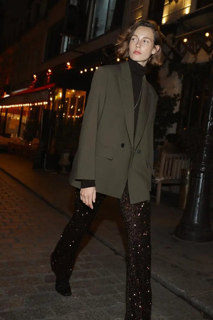 Faionable Double-breasted Suit Jaet Women's Autumn Winter New Arrival ZR Sle Loose Fit Long Sve Commute Busin Pol...