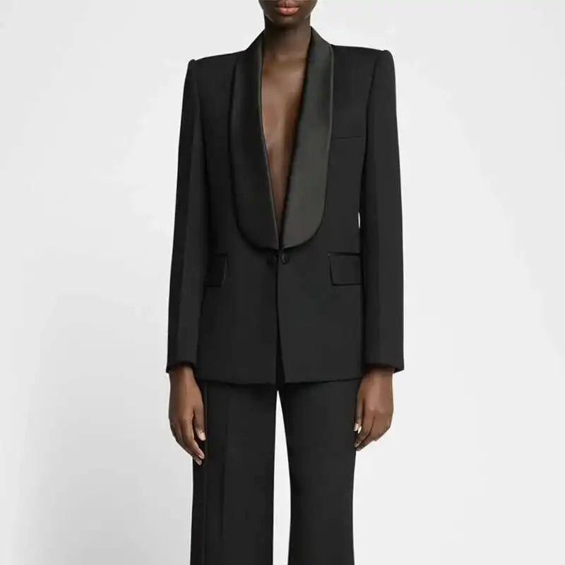 DEAT Fashion Blazer Women's Shawl Collar Solid Color Long Sleeves Single Button Suit Jackets New Tide 7AB8499