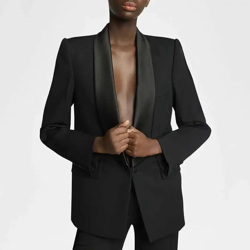 DEAT Fashion Blazer Women's Shawl Collar Solid Color Long Sleeves Single Button Suit Jackets New Tide 7AB8499