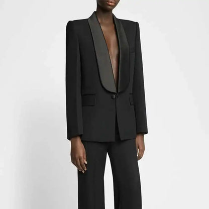 DEAT Fashion Blazer Women's Shawl Collar Solid Color Long Sleeves Single Button Suit Jackets New Tide 7AB8499