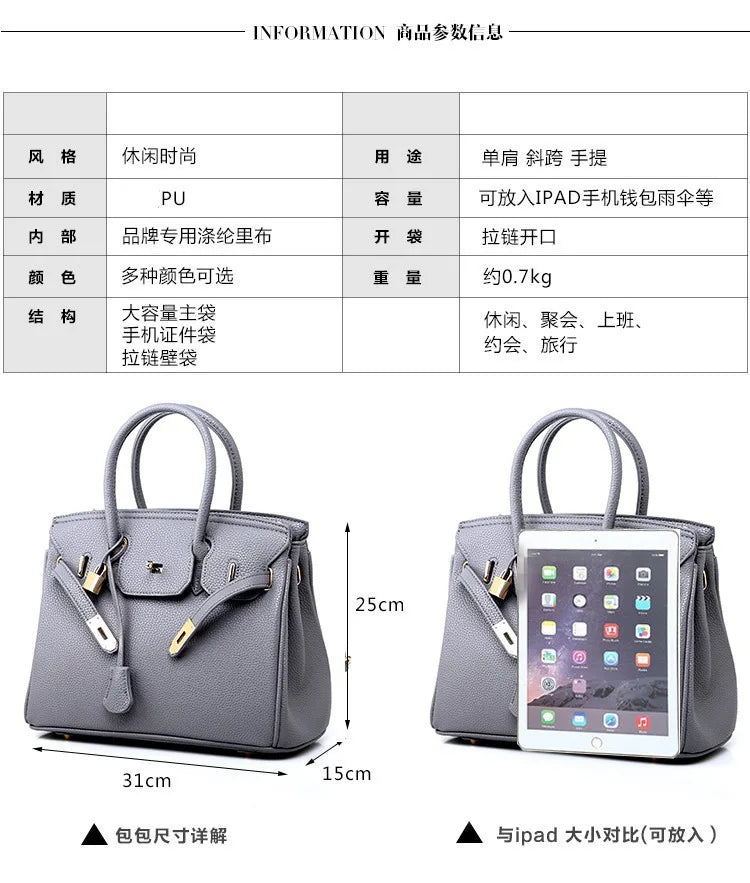 2025 new women's bag European and American fashion lychee pattern platinum bag oblique span shoulder women's handbag