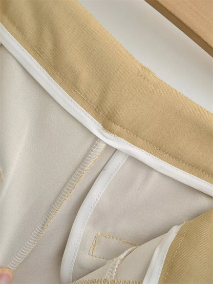 BANA Khaki American Sle Narrow Straight Leg Pants Drapey Loose Fit Trousers High Waist Zipper Closure Straight Leg Pants