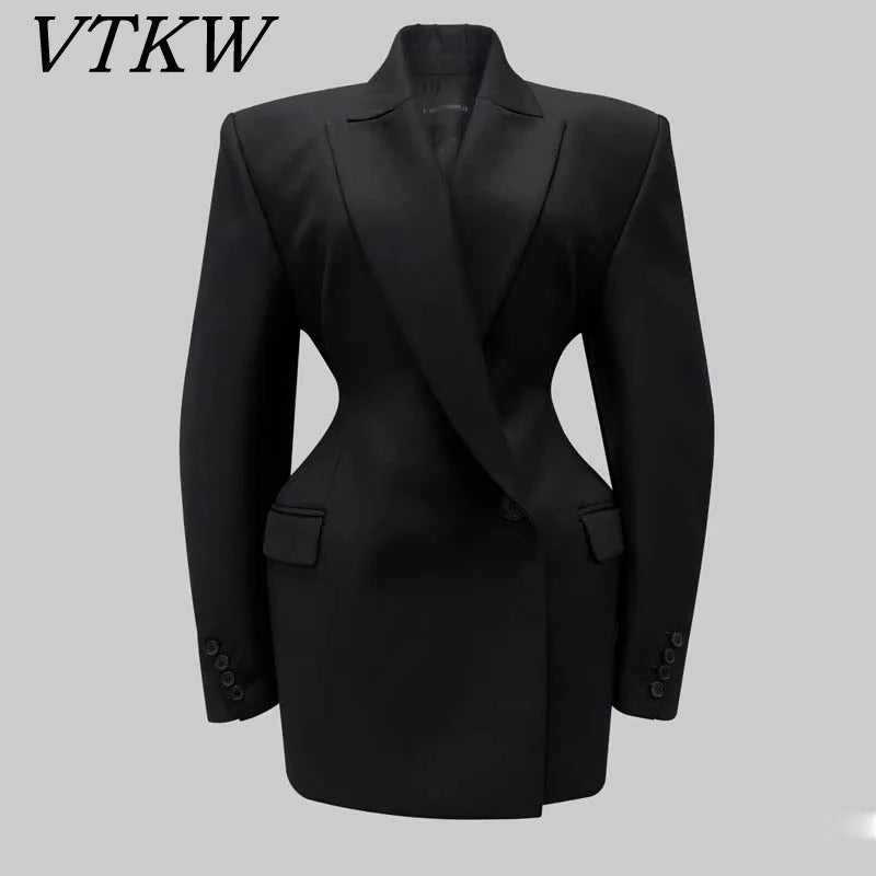 VTKW 2025 Spring Women's Single Button Long Sleeve Office Formal Jacket Career Chic Ladies Fashion Solid Color Casual for Women