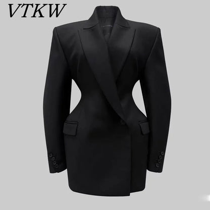 VTKW 2025 Spring Women's Single Button Long Sleeve Office Formal Jacket Career Chic Ladies Fashion Solid Color Casual for Women
