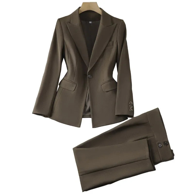 Black Suit Set Women's Workwear Professional Autumn Winter Outfit Small Size Career Outerwear Office Uniform Long Pants