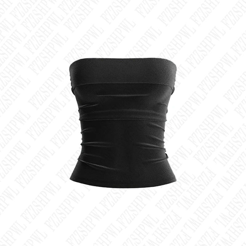 Solid Color Street Casual Versatile Women's Sleeveless Tube Top Tank Vest Retro Y2K Emo Girl Hip Hop Rock Slim Fit Sexy Crop Top