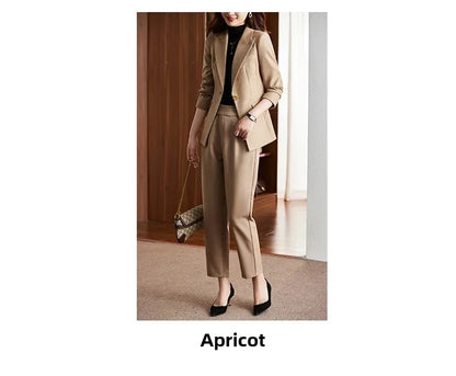 Black Suit Set Women's Workwear Professional Autumn Winter Outfit Small Size Career Outerwear Office Uniform Long Pants