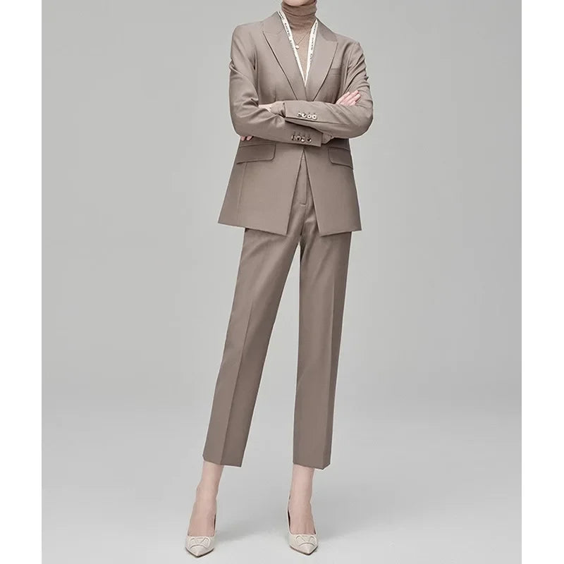 Women's Fashionable Three-Color Woolen Suit Set One Button Design Polyester Fiber Skirt Ensemble Autumn Collection