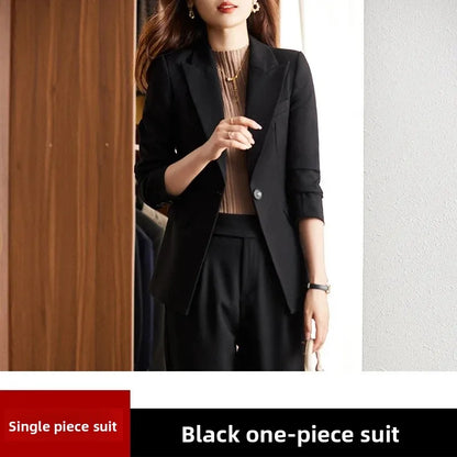 Black Suit Set Women's Workwear Professional Autumn Winter Outfit Small Size Career Outerwear Office Uniform Long Pants
