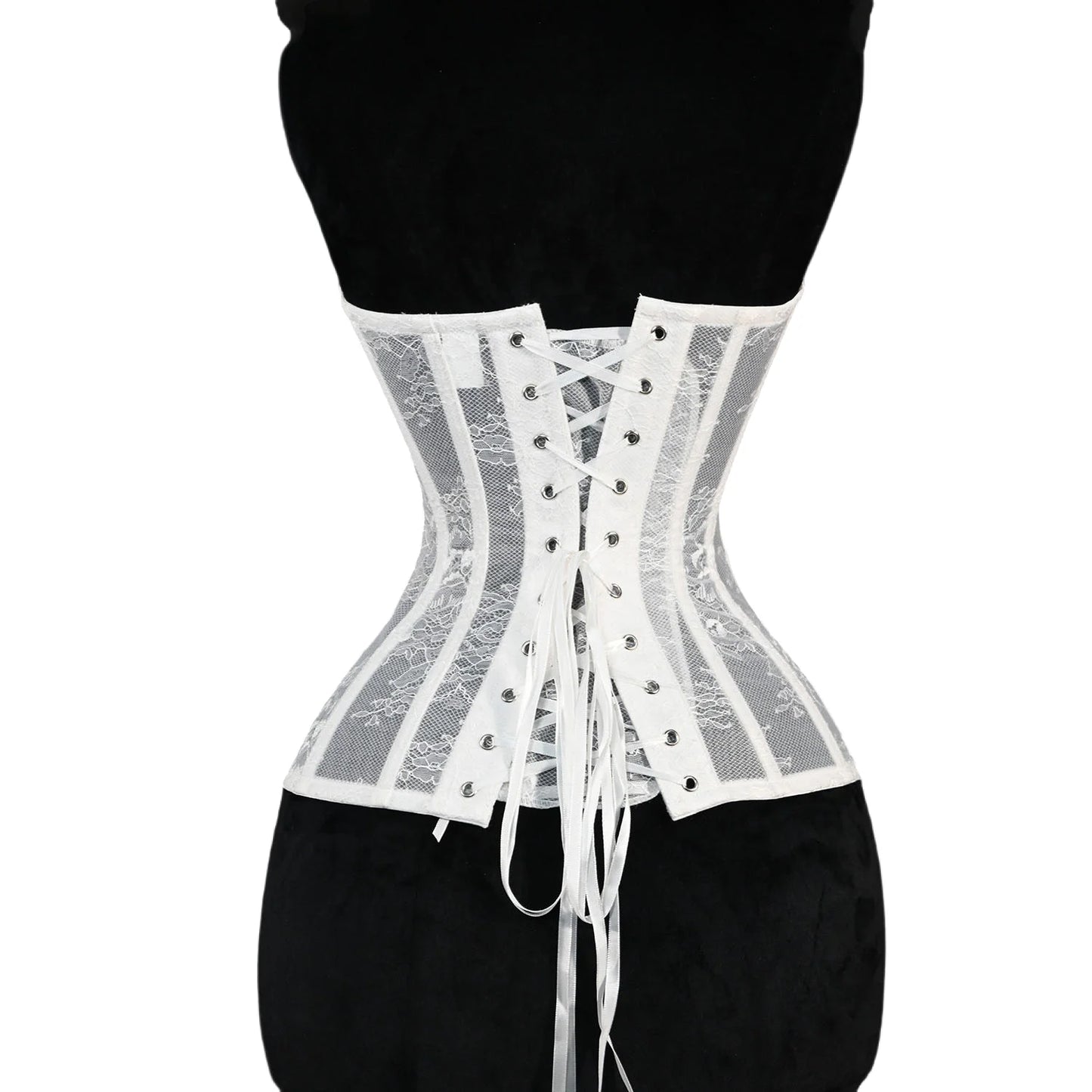 Women Fancy Corset Busiter Overbust Cups Push Breast Floral Lace Bodice Sext Tansparent Strapless Crop Tops Lace Up Steel Boned