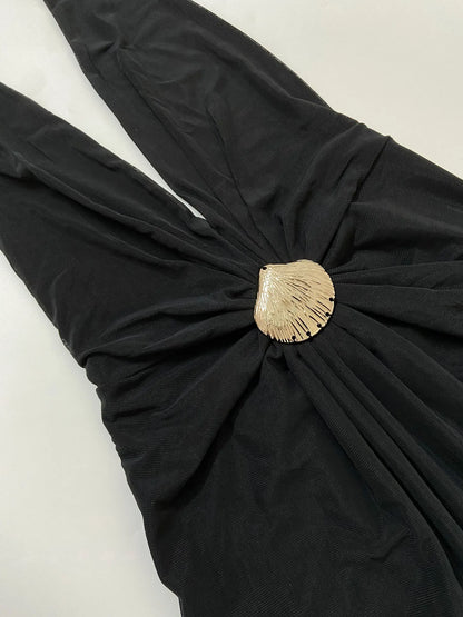 Sexy Deep V Backless Patchwork Long Dress Women's G25D253-2025 Cross-Border New Style Polyester Spandex High Waist Sleeveless