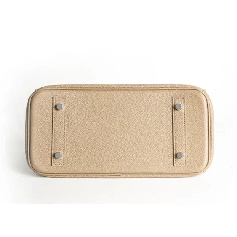 Women's Genuine Leather Fashion Handbag Top Handle Pure Color Casual Tote for Ladies Functional Commuting Shoulder Bags