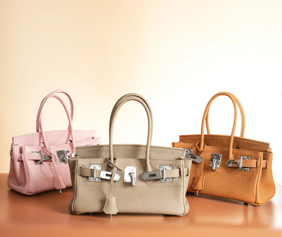 Women's Genuine Leather Fashion Handbag Top Handle Pure Color Casual Tote for Ladies Functional Commuting Shoulder Bags