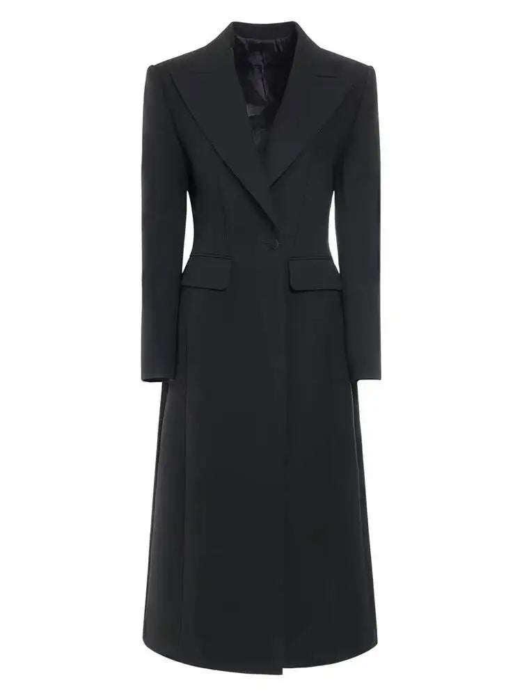 DEAT Fashion Black Long Blazer Women's Lapel Slim Fit Single Button Full Sleeves Suit Jacket Autumn New