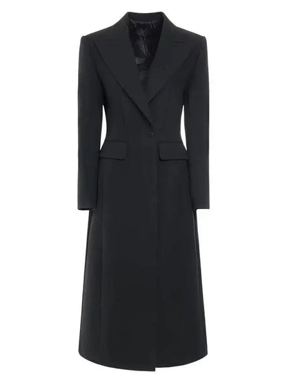 DEAT Fashion Black Long Blazer Women's Lapel Slim Fit Single Button Full Sleeves Suit Jacket Autumn New