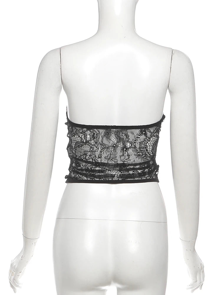 Nibber Low-Neck Tank Top Women Sexy Y2K Jacquard Trend Patchwork Sleeveless Coquette Midnight Party Club Stretch Skinny Vest