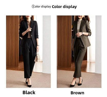 Black Suit Set Women's Workwear Professional Autumn Winter Outfit Small Size Career Outerwear Office Uniform Long Pants