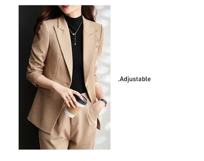 Black Suit Set Women's Workwear Professional Autumn Winter Outfit Small Size Career Outerwear Office Uniform Long Pants