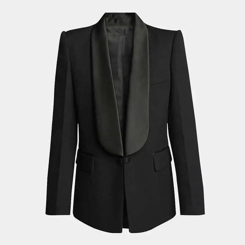 DEAT Fashion Blazer Women's Shawl Collar Solid Color Long Sleeves Single Button Suit Jackets New Tide 7AB8499