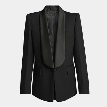 DEAT Fashion Blazer Women's Shawl Collar Solid Color Long Sleeves Single Button Suit Jackets New Tide 7AB8499