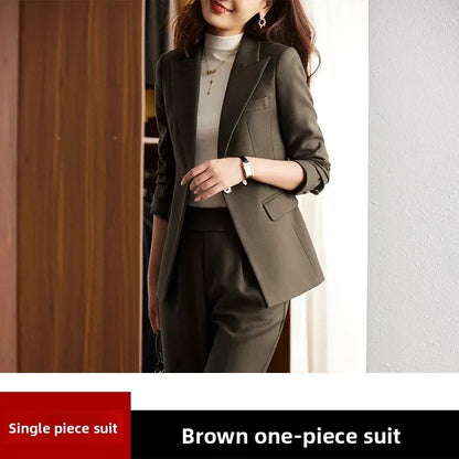 Black Suit Set Women's Workwear Professional Autumn Winter Outfit Small Size Career Outerwear Office Uniform Long Pants