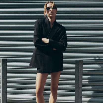 Faionable Double-breasted Suit Jaet Women's Autumn Winter New Arrival ZR Sle Loose Fit Long Sve Commute Busin Pol...